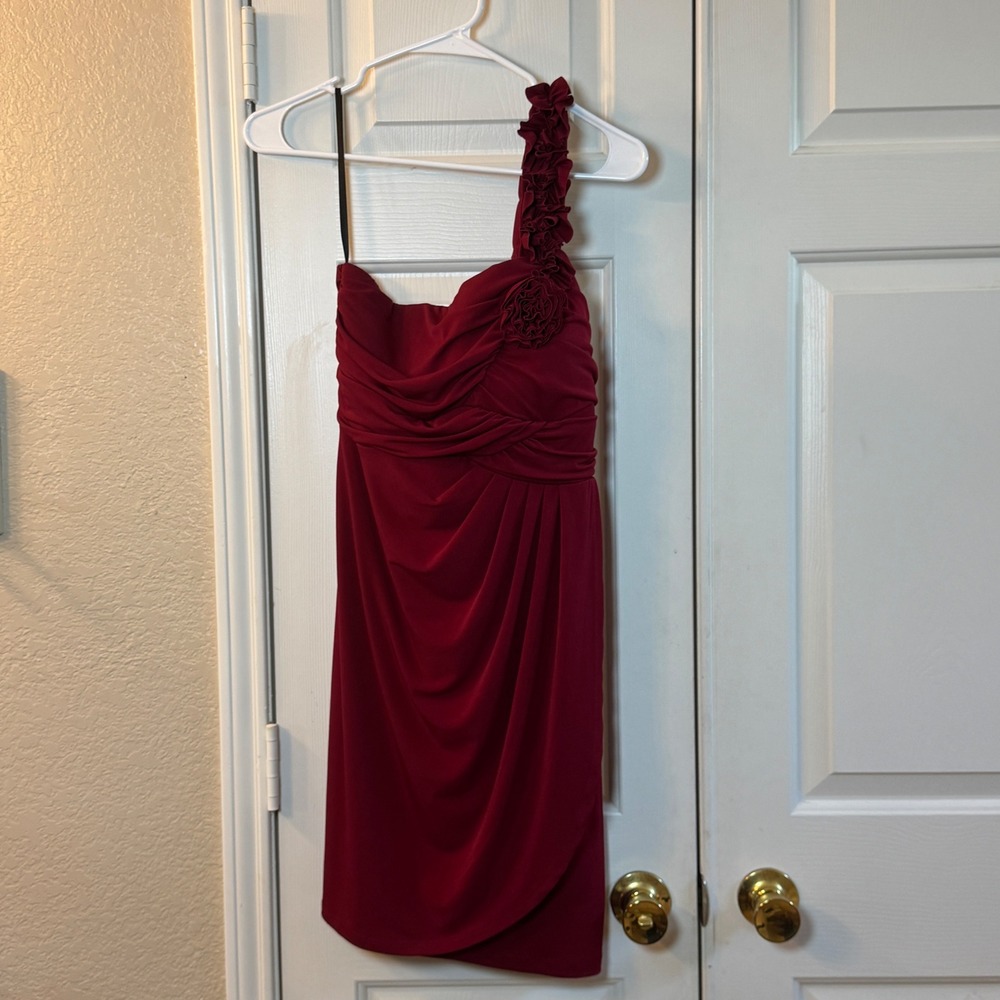 Enfocus‎ Petite Red Wine Cocktail Dress with Rose Detail One Strap Womens Sz 12P